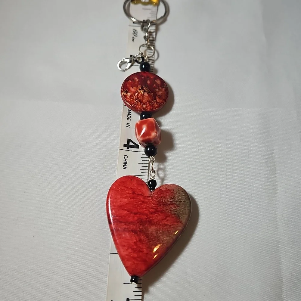 Heartfelt Red and Green Heart Charm Keychain, Keyring, Handmade